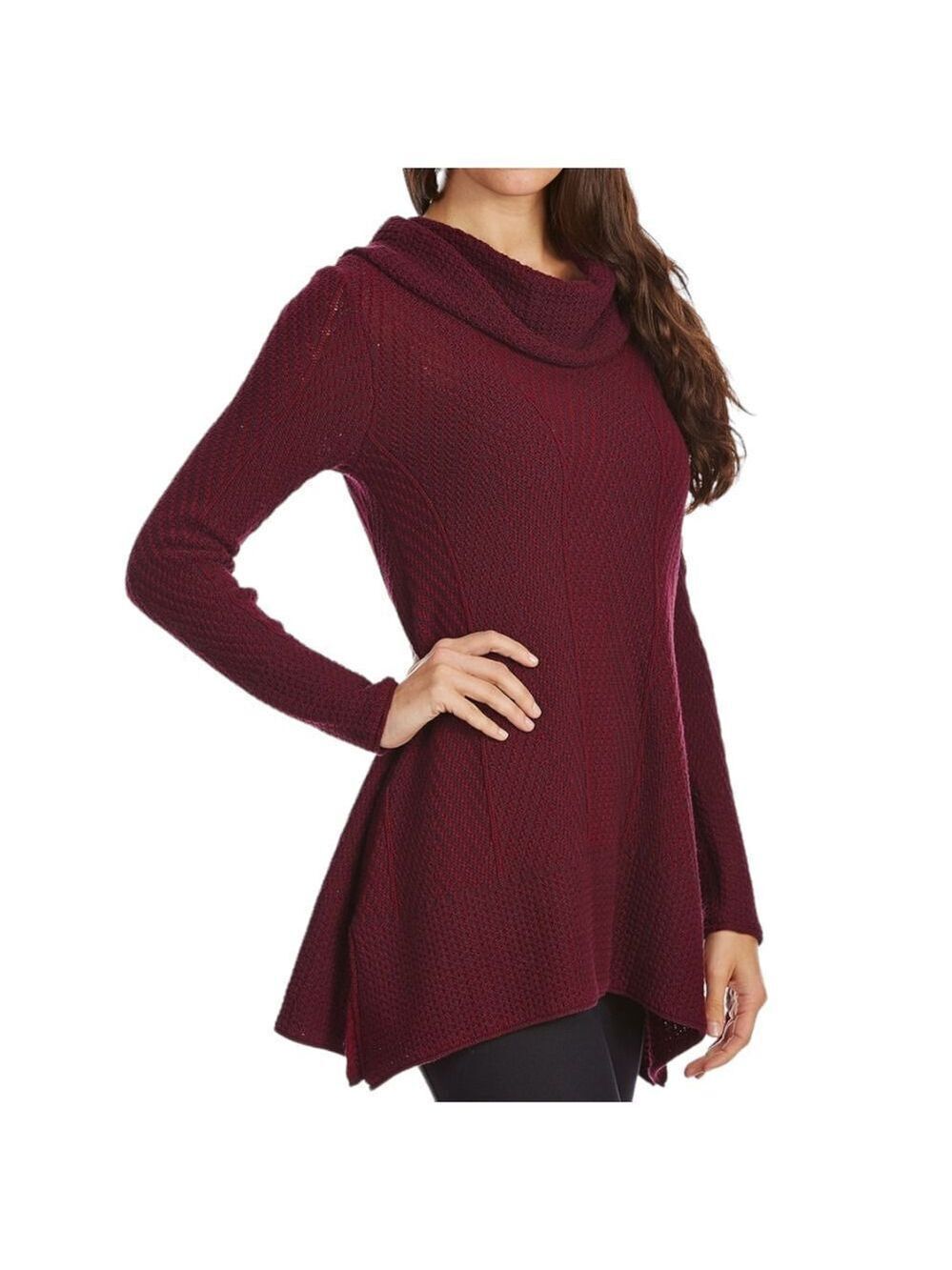 JEANNE PIERRE Women's Cowl Herringbone Tunic Sweater Size Small Color Wine Red